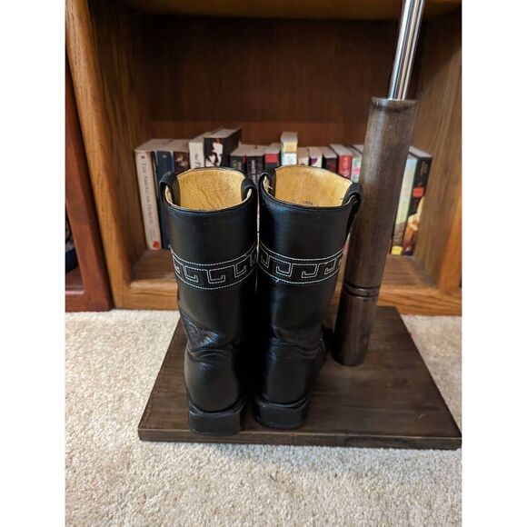 Rudel Rogers black pointed toe cowboy boots sz 8 EE white Aztec style stitching - Picture 3 of 6